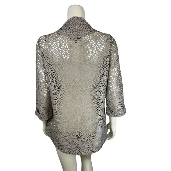 Comfy USA Open Knit Asymmetrical Jacket S Button Crotchet Sheer Fishnet Blazer - Picture 4 of 12